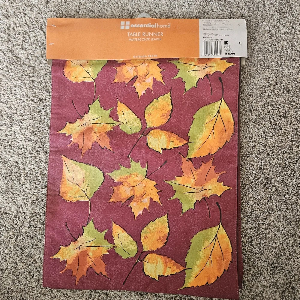 Vtg KMART Table Runner Watercolor Leaves Essential Home 72